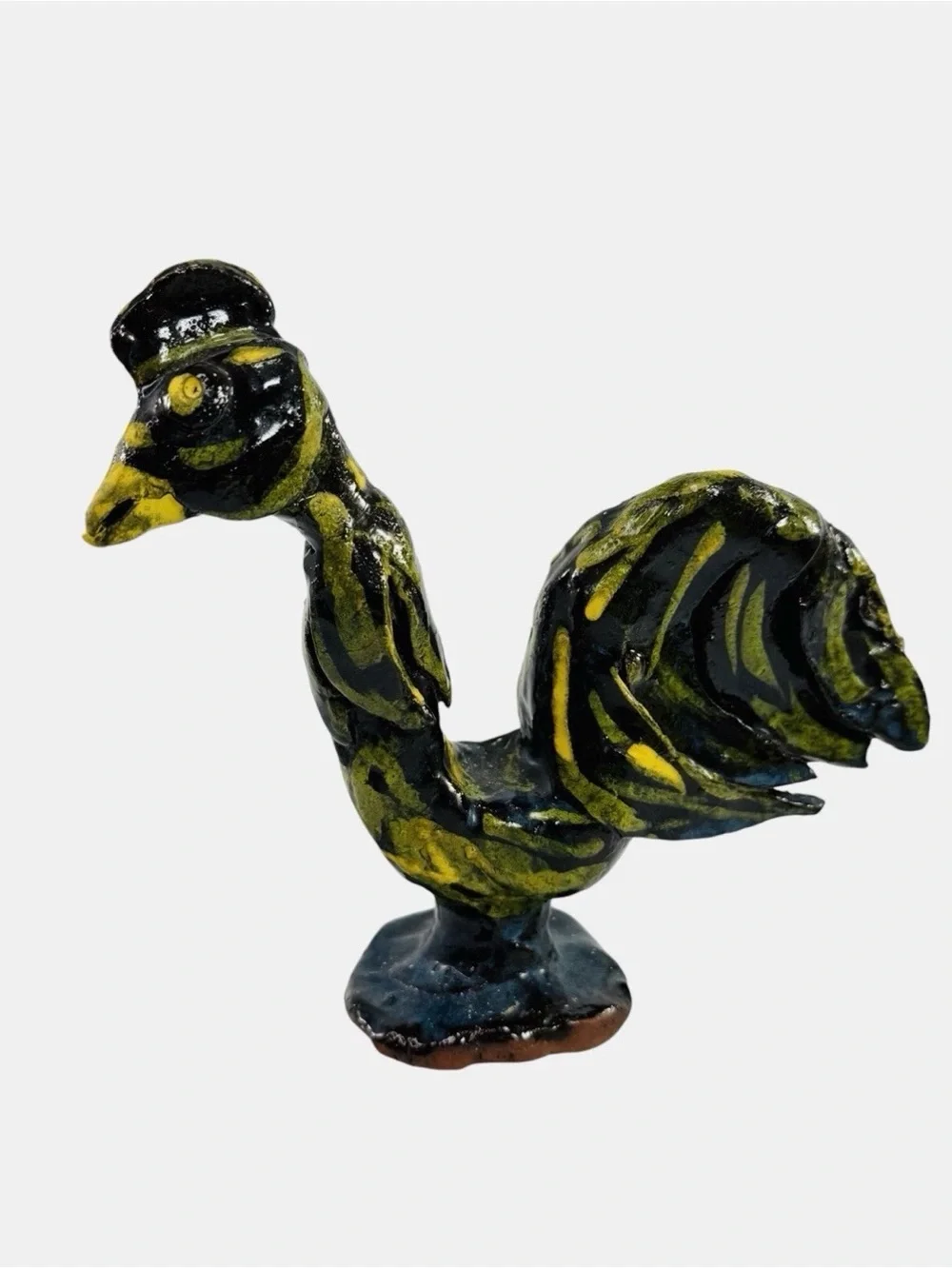 Vintage Mary Ferguson Pottery Folk Art Rooster Chicken Farmhouse Yellow Green